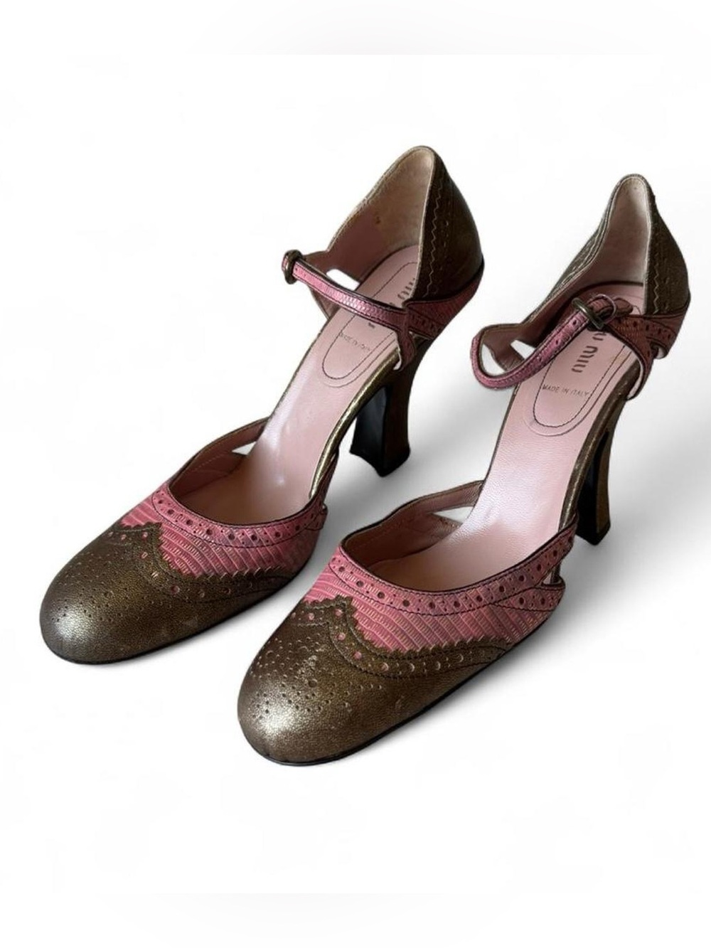 Miu Miu - Vintage Mary Jane Painted Lizard Brogue Heels - IT 41